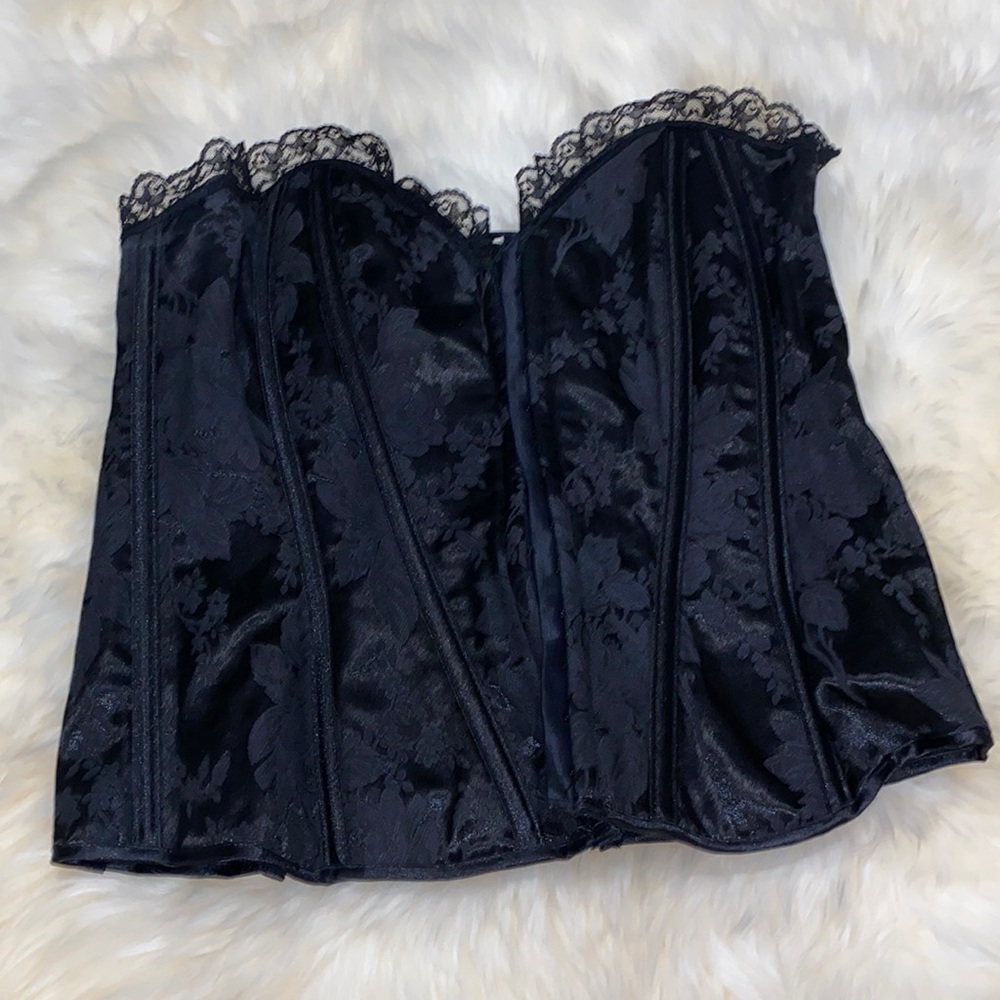 EUC Shirley of Hollywood Bones Corset with Brocade Floral Pattern with Lace 38
